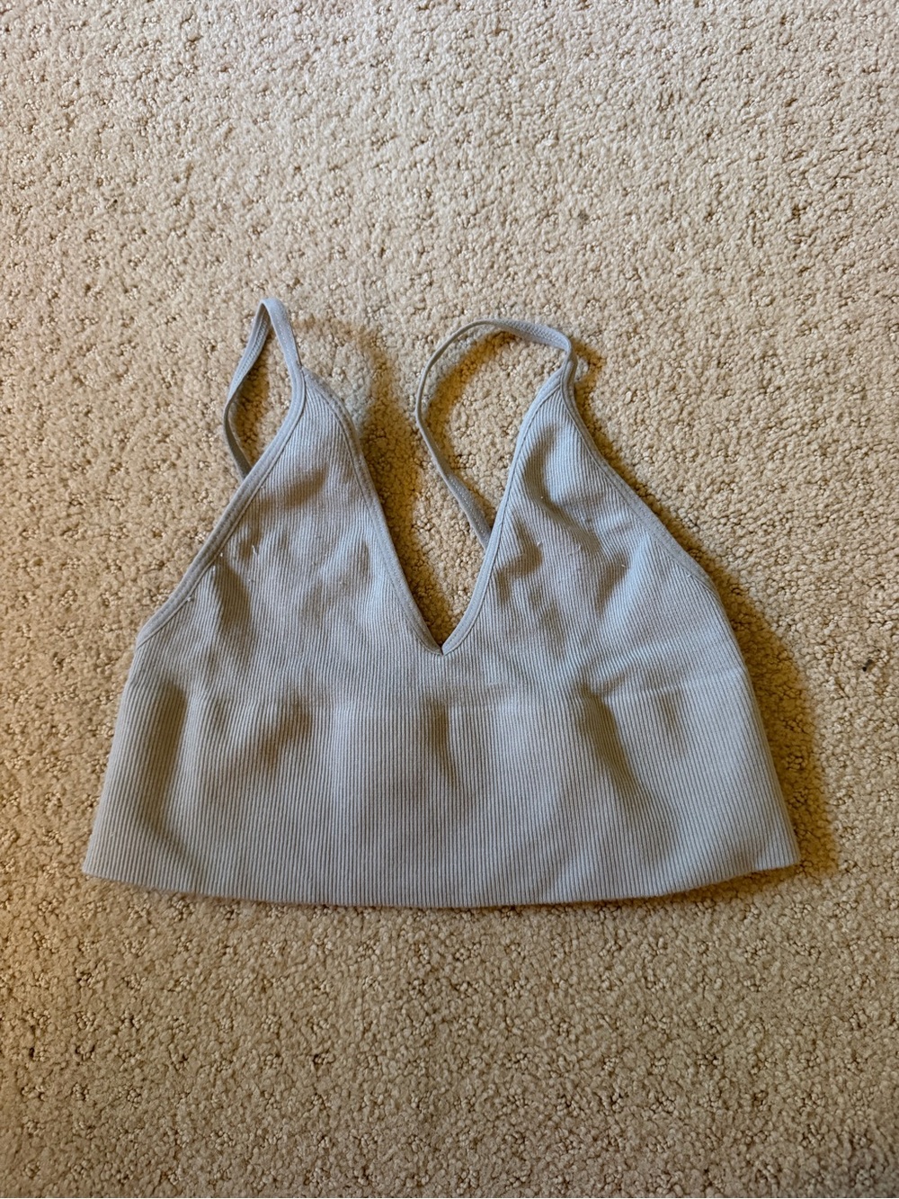 By Together Light Gray Ribbed V-Neck Crop Top